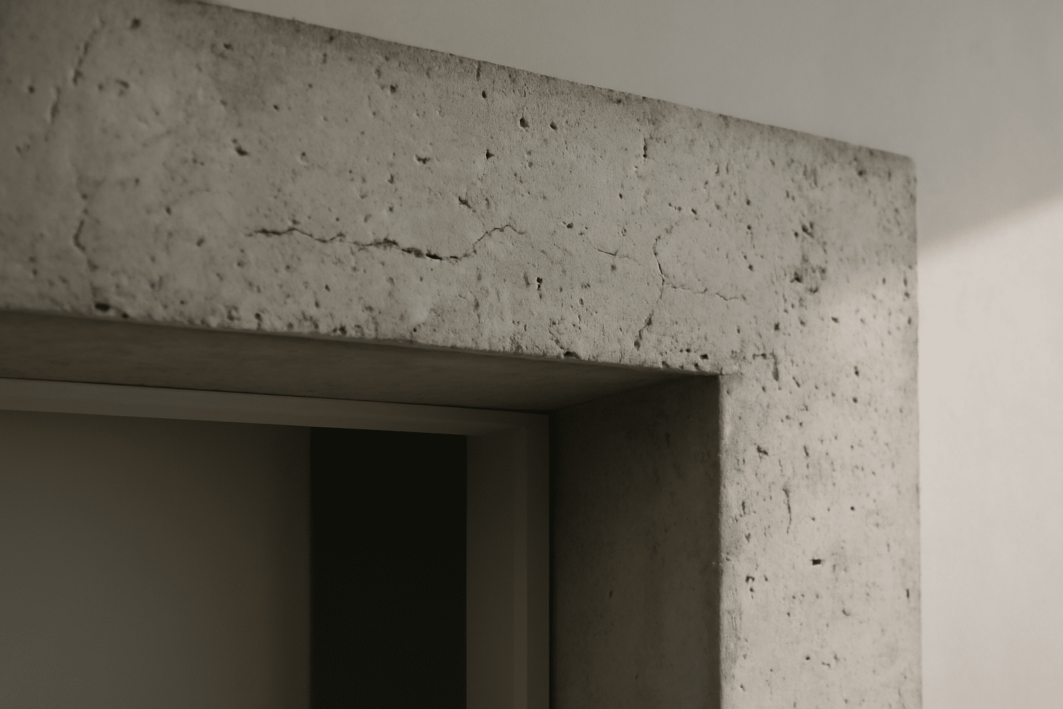 Installation de linteau en béton armé au-dessus d'une porte, pose, fixation et protection contre les fissures