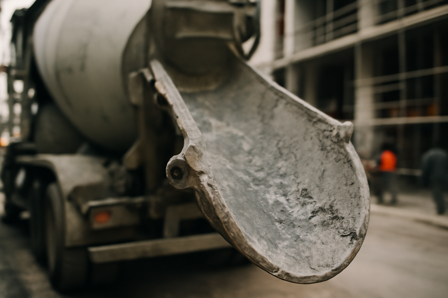 Camion toupie béton malaxeur prêt à livrer du béton pour le coulage d’une dalle