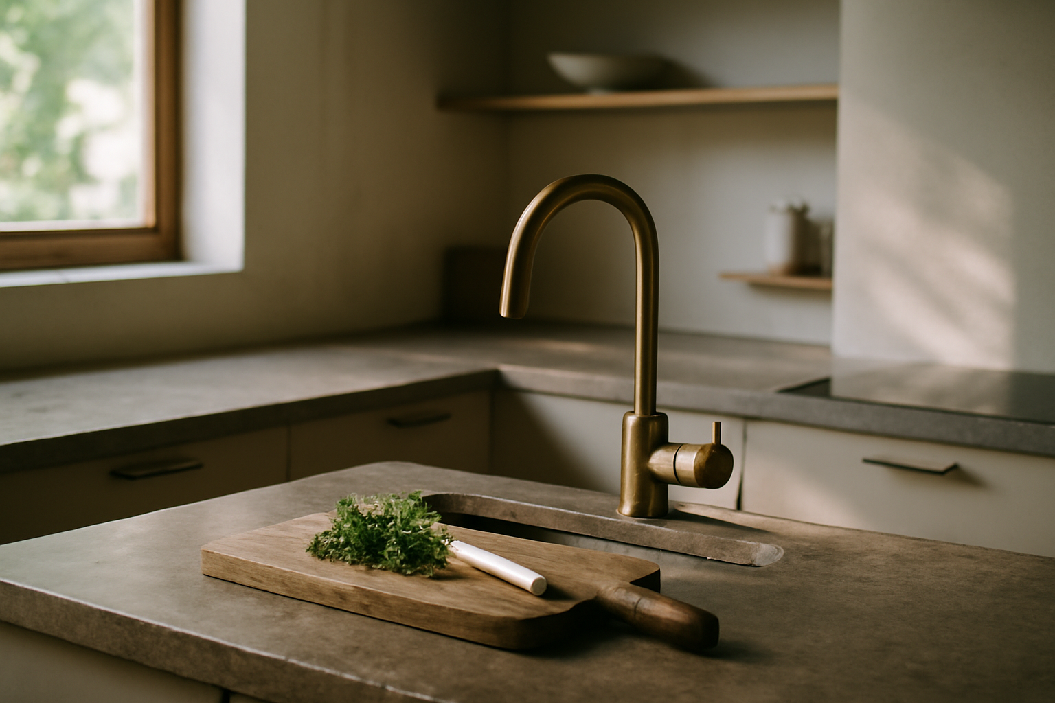 Détail d'une cuisine en U montrant solutions de rangement astucieuses, tiroirs coulissants et finition laquée