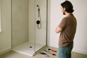 Paroi de douche italienne en verre trempé 8 mm, design sans cadre, finition transparente pour salle de bains moderne